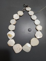 Vintage Mother Of Pearl Stone Beaded Necklace Flat Hexagon Beads Estate Sale