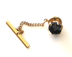 Vintage 1950’s Swank Chain Tie Bar W/ US Capitol Feature Black Gold Tone