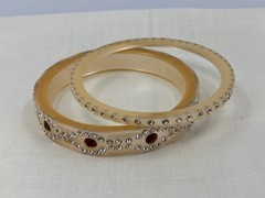 Vintage Celluloid Rhinestone Bracelet Art Deco Cream Red Bangles Stackable Set