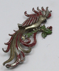 Vintage Metal Parrot Cockatoo Brooch 4-inch Red/Green