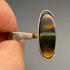 Vintage Modernist Tiger Eye Sterling Silver Dimensional Ring Size 5.25