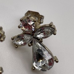 Earrings Angel Cross Rhinestone Glass Metal + Plastic Gold Tone Stud Jewelry