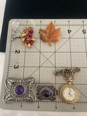 VTG Jewelry Lot AVON Maple Leaf Brooch Bell Earrings 2000 Watch Bar Brooch +MORE