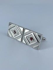 Swank rectangle cufflinks red rhinestone brushed polished silver tone