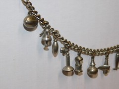 S1 Vintage Retro Silver Tone Chain Link (12) Charm Bracelet Sports
