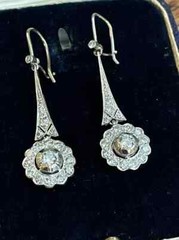 Art Deco Style Round Lab Created Diamond 14K White Gold FN Drop/Dangle Earrings