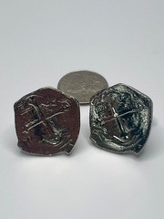 Vintage Lucaya Bahamas Souvenir Spanish Cob Pirate Coin Silver Tone Cufflinks