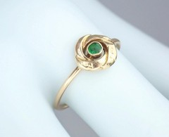 Dainty Antique Edwardian Solid 15k Gold Green Paste Floral Flower Ring – Sz 6.25