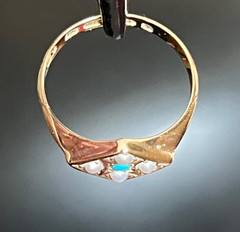 1873 Victorian Turquoise Seed Pearl 15k Gold Ring Birmingham Size 6.5+/- not 14k