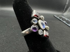 Nicky Butler Sterling Silver Garnet Moonstone Amethyst Cluster Ring Size 5.75