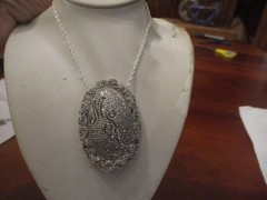 Antique, vintage sterling silver large marcasite monogram brooch pin, Pendant