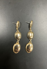 Vtg Earrings MONET Pierced Milk White Dangle Drop Yellow Gold Plate 2.75″