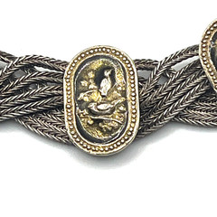 VTG Russian Bracelet Sz 6.75 Multi-strand Foxtail Chains & Oval Niello Panel 925