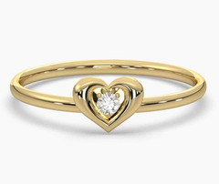 Round Cut 0.03CT White Moissanite Heart Design Solitaire Ring 10K Yellow Gold FN