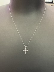 14KW Gold Small Cross, W/Round & tapered Baguette Mine Diamonds 18″ Rope Chain