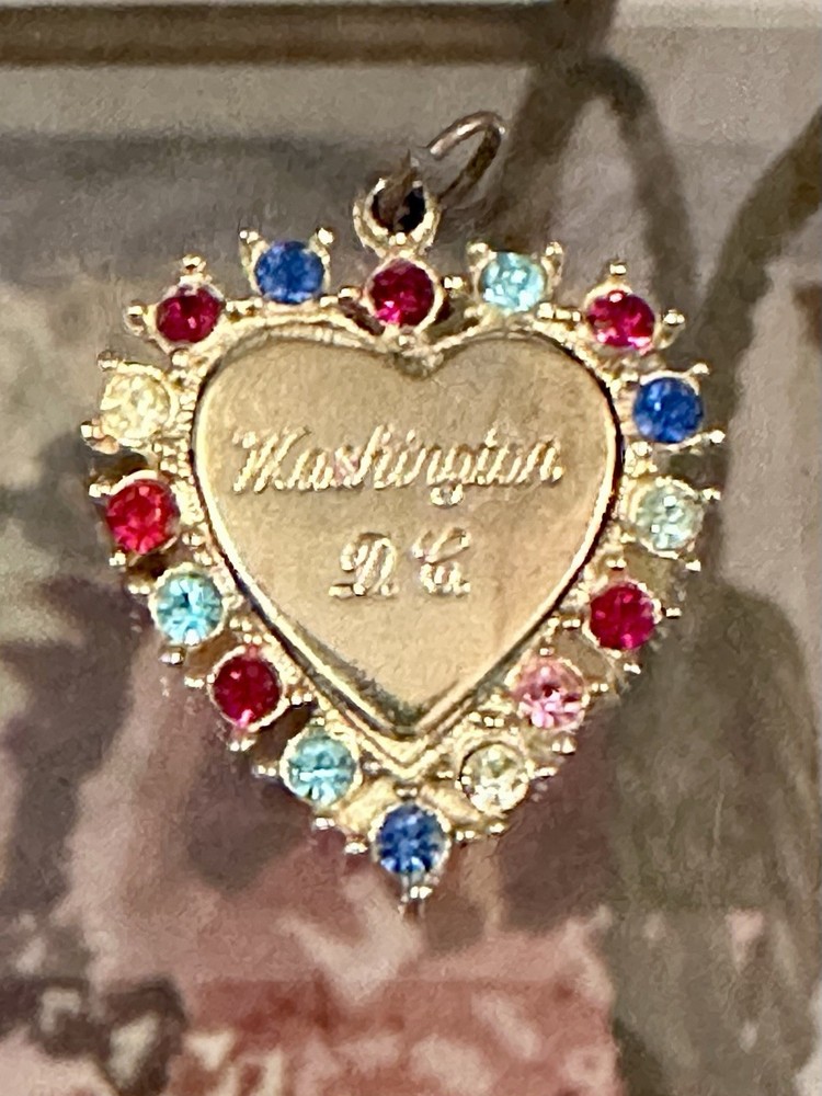 Vintage Gold Tone Multi Color Rhinestones Heart Pendant Washington DC