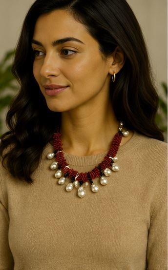 Zara Faux Red Coral Statement Necklace Bold Baroque Pearl Acrylic NWT $59.90