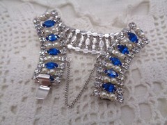Vintage B. David Blue Marquise Rhinestone & Faux Pearl Bracelet