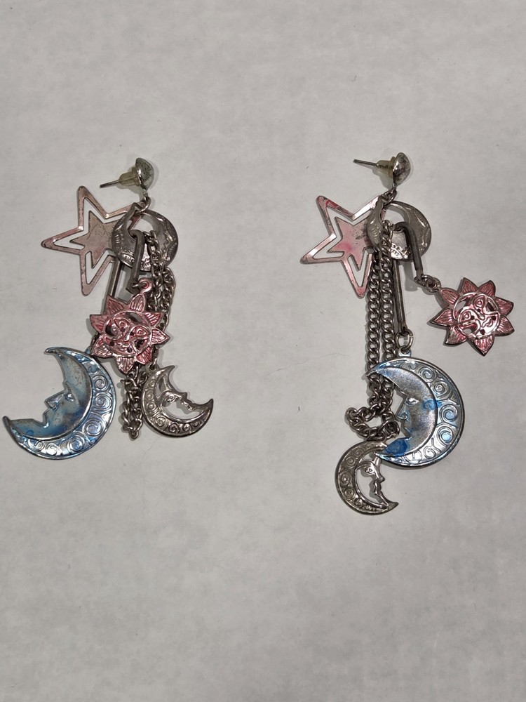 Vintage Celestial Sun Moon Stars Dangle Earrings
