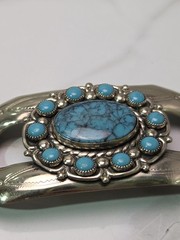 Vintage Bell Trading Nickel Silver Faux Turquoise Scarf Buckle