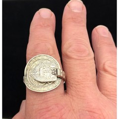 Vintage Alpaca Mexico Silver Tone Spoon Ring Aztec Mayan Style Handmade Size 11