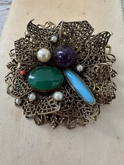 1950s German Filigree Inset Accents Brooch Or Necklace Pedant