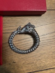 Vintage QVC Kenneth Jay Lane Silver Toned Enamel Elephant Clamper Bracelet- Rare