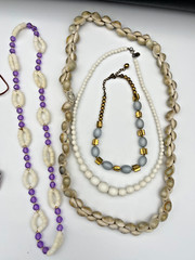 Lot of 5 vintage Necklace, shells, resin, metal and plastic beads, long & small