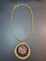 Joan Rivers Hammered Gold Brass Copper Circle Disk Pendant Necklace