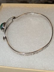 925 Israel Sterling Silver 6.75″ Antique Chrysocolla Tension Bangle Bracelet