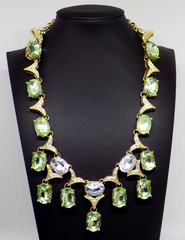 Arnold SCAASI Green & Clear Crystal Necklace Bling Statement Runway Cocktail