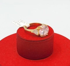 Vtg Sz 8 Ring Pink Clear Cubic Zirconia 18KGE Gold Electroplate Jewelry USA S#2