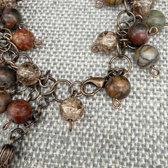 Vintage Bracelet Beaded Cluster Jasper and Clear Crackle Beads Tassel Charm