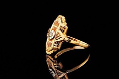 Antique Art Deco 10K Yellow Gold Diamond Filigree Ring Size 6