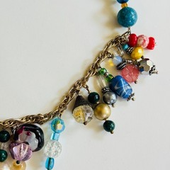 Vtg Art Glass Necklace Beaded Charm dangle Flashy colorful crystal Rare 18″ L