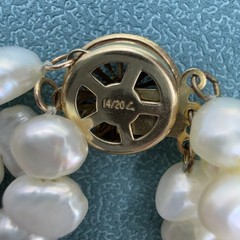 Vintage 14K GOLD 🖤 Triple 3 Strand Cultured BAROQUE Freshwater Pearl Bracelet