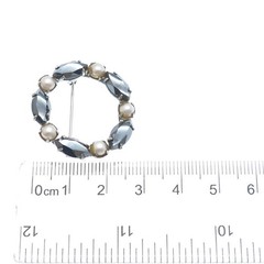 SORRENTO 925 Sterling Silver Vintage Real Hematite & Pearl Circle Pin Brooch