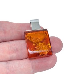 Vintage Sterling Silver 925 Amber Rectangle Pendant