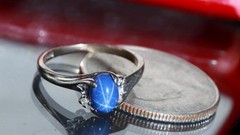 10k w/gold sz 5 ring 1.00ct lab created blue star sapphire diamond 1.72gr N3505