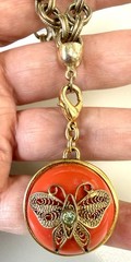 John Wind Maximal Art Butterfly Necklace Gold Tone Red Resin Pendant Signed