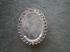 Petoskey Stone Fossil in Ornate Mount Vintage Oval Silvertone Pendant 12.8g
