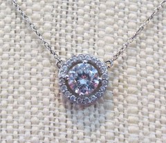 Vintage Sterling Silver Round Faceted Clear Cubic Zirconia Halo CZ Necklace 19″