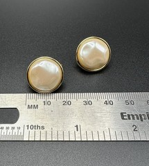 Vintage Monet White Faux Pearl Gold Tone Bezel Stud Button Clip On Earrings 3/4″