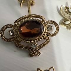 Vintage 12 Brooch Collection | Mix Lot Rhinestones Gold Silver Tone Floral