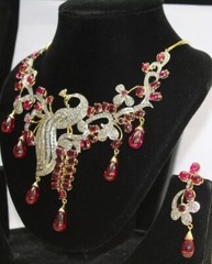 5.50ct Rose Cut Diamond 925 Sterling Silver Ruby Victorian Look Necklace Set