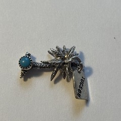 Vintage Sterling Silver Tucson Palm Tree Turquoise Charm Souvenir 21mm 2.42g