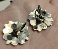 Alpaca Silver Abalone & Lapis Lazuli Flower Screw Back Earrings Repair