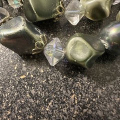 DOUBLE STRAND SHADES OF GREEN BEAD NECKLACE WITH PLASTIC CRYSTAL ACCENTS