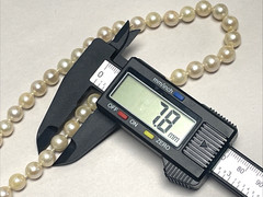 Vintage Akoya Cultured Pearl Necklace 15in Choker 7.8mm Cream Knotted Silver