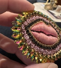 Celeste Mogador/ Bisou Vole/Stolen kiss brooch/French pin/Silk hand embroidered